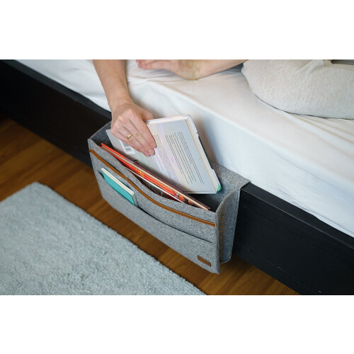 Hanging Storage Bedside Caddy With Multiple Compartments Soft Felt Material Water Bottle Holder Durable Felt Construction Large Capacity Bed Organizer