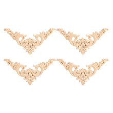 Exquisite Carved Applique for Door Cabinet Upgrade, Wooden Flower Patterns DIY Projects European Style Onlay, Unpainted Wood Wall Decoration Carved Wo