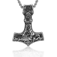 Colar Viking para Homens e Mulheres, Poderoso Amuleto Martelo de Thor com Fecho Ajustável, Pingente em Aço Inoxidável, Joia Nórdica, Pingente