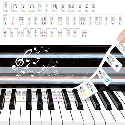 Silicone Piano Note Guides, Removable Piano Labels for 88-Key Full Size, Beginner Piano Aids with Colorful Notes, Learning Tool Durable Material with 2