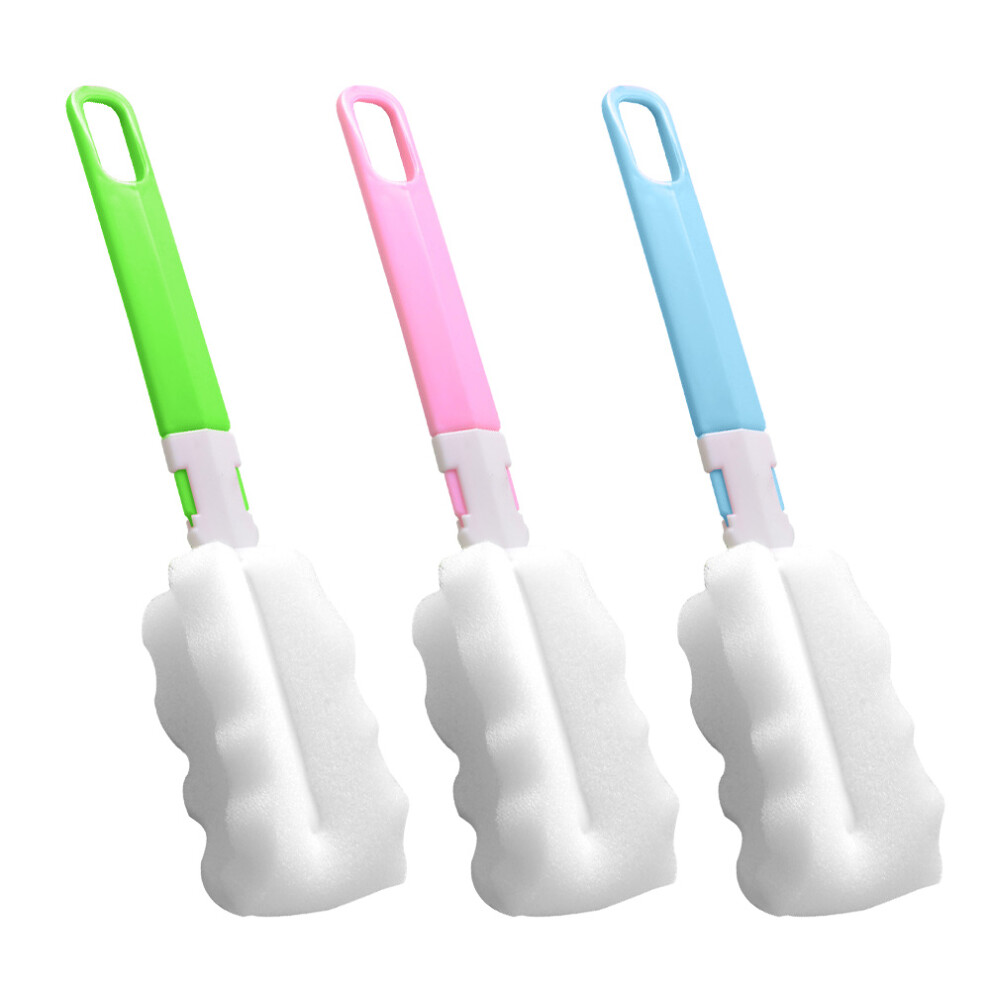 Adjustable Long Handle Bottle Brush, Soft and Gentle Sponge Cleaning Tool with 360-Degree Reach, Detachable Sponge Head for Hygienic Cup and Jar