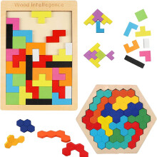 Puzzle in legno Montessori STEM per giochi in famiglia, rompicapo di logica per stimolare le capacità cognitive e la percezione spaziale.