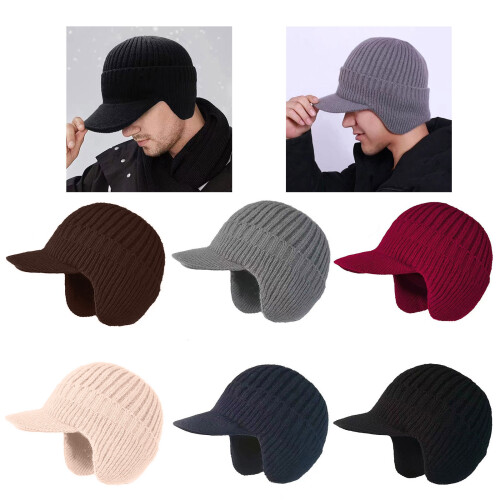 Bequeme Strickmütze mit Ohrenklappen, verdicktes-Beige 2