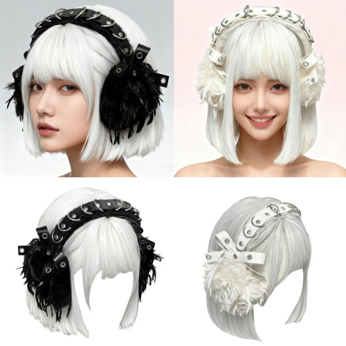 Couvre-oreilles Punk avec bandeau coupe-vent en Patchwork-Blanc 1