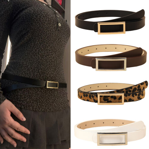 Adjustable Furry Leopard Belt Comfortable Thin-White 102cm 2