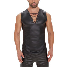 Men's Leather Tank Laced Leather Sleeveless Shirt Crew Neck Men's Faux Leather Vest Vests Rave Dance XXL Black