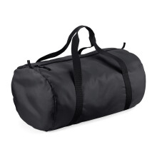 (One Size, Black/Black) BagBase Packaway Barrel Bag / Duffle Water Resistant Travel Bag (32 Litres) (Pack of 2)