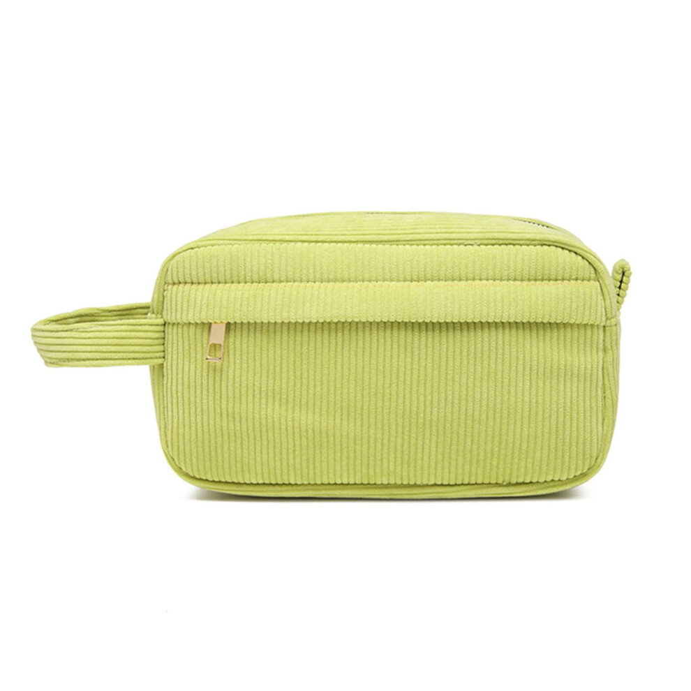 Green Fashion Handbag - Large Capacity Corduroy Makeup Bag With Portable Handle And Zippered Pocket For Toiletries