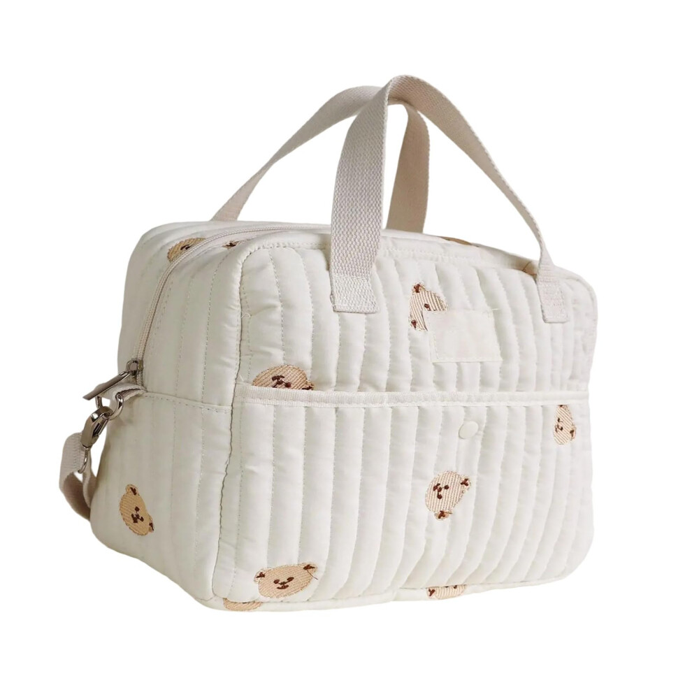Mom Bag Handbag, Embroidered Pattern, Multiple Compartments, Splashproof, Travel Crossbody Bag, Large Capacity, Diaper Bag, Beige