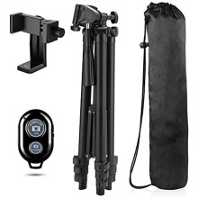 Tripé de viagem leve com suporte universal para celular, extensível de 0,4 a 1,3 m, ideal para aventureiros e criadores de conteúdo.