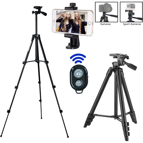 Tripé compacto e leve de 57 polegadas para câmeras DSLR, construção em liga de alumínio de alta qualidade que garante durabilidade, pés de 1