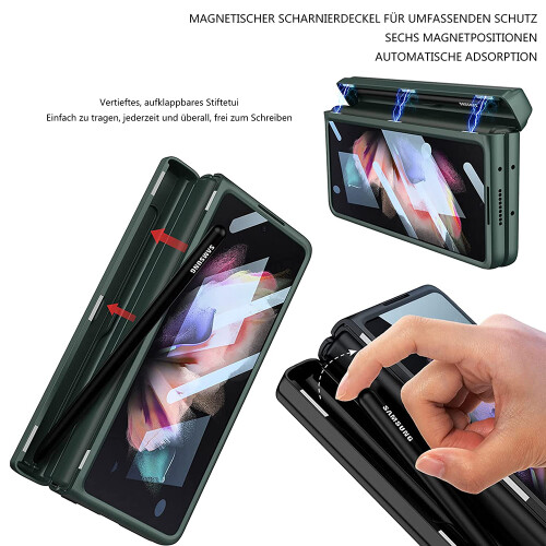 Κομψή θήκη για Samsung Galaxy Z Fold3, Βάση για στυλό S, Ενσωματωμένη θήκη με μεντεσέδες, 1