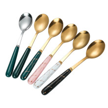 Dinner Table Spoon Ceramic Handle, Stainless Steel Round Mixing Spoon for Soup Dessert Coffee, Temperature Resistant Corrosion-resistant Smooth