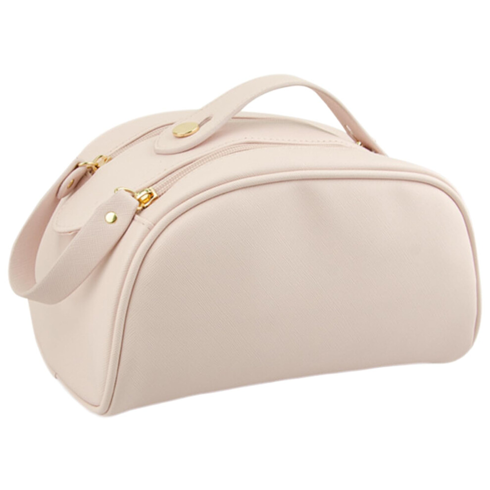 Makeup Bag Waterproof  Leather Cosmetic Organizer, Travel Case With Double Zippers, Keeps Cosmetics Organized, Pink