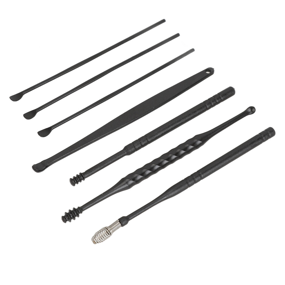 7pcs Stainless Steel Ear Wax Cleaning Kit, Portable Black Ear Pick Tool