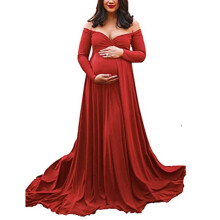 Maternity Dress Women's Pregnant Elegant Long Sleeve VNeck Solid Princess Dress