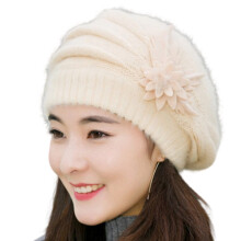 Chapeau béret à la mode avec fourrure de lapin en peluche,-Beige