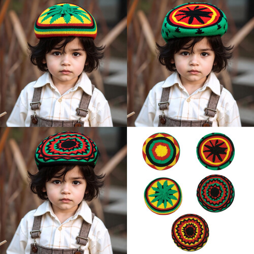 Comfortable Stretchable Jamaican Beret Hat Rainbow Color Soft-F 2