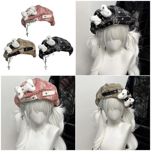 Gothic Berets Novelty Unisex Painter Hat-brown Checked soft hat 2