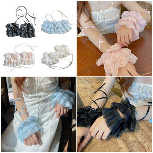 Nylon Lace Arm Sleeves Adjustable Closure For Elegant-White 1