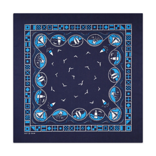 Airy Cotton Square Scarf Patterned Flexible Wrap For-Navy Blue