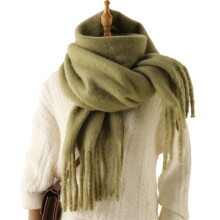 Écharpe épaisse à franges, foulard élégant, couleur unie, long-8
