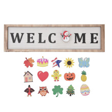 Simple Ultra-Thin Design Rustic Charm, Double Sided Sign With 16 Interchangeable Icons For Home Decoration