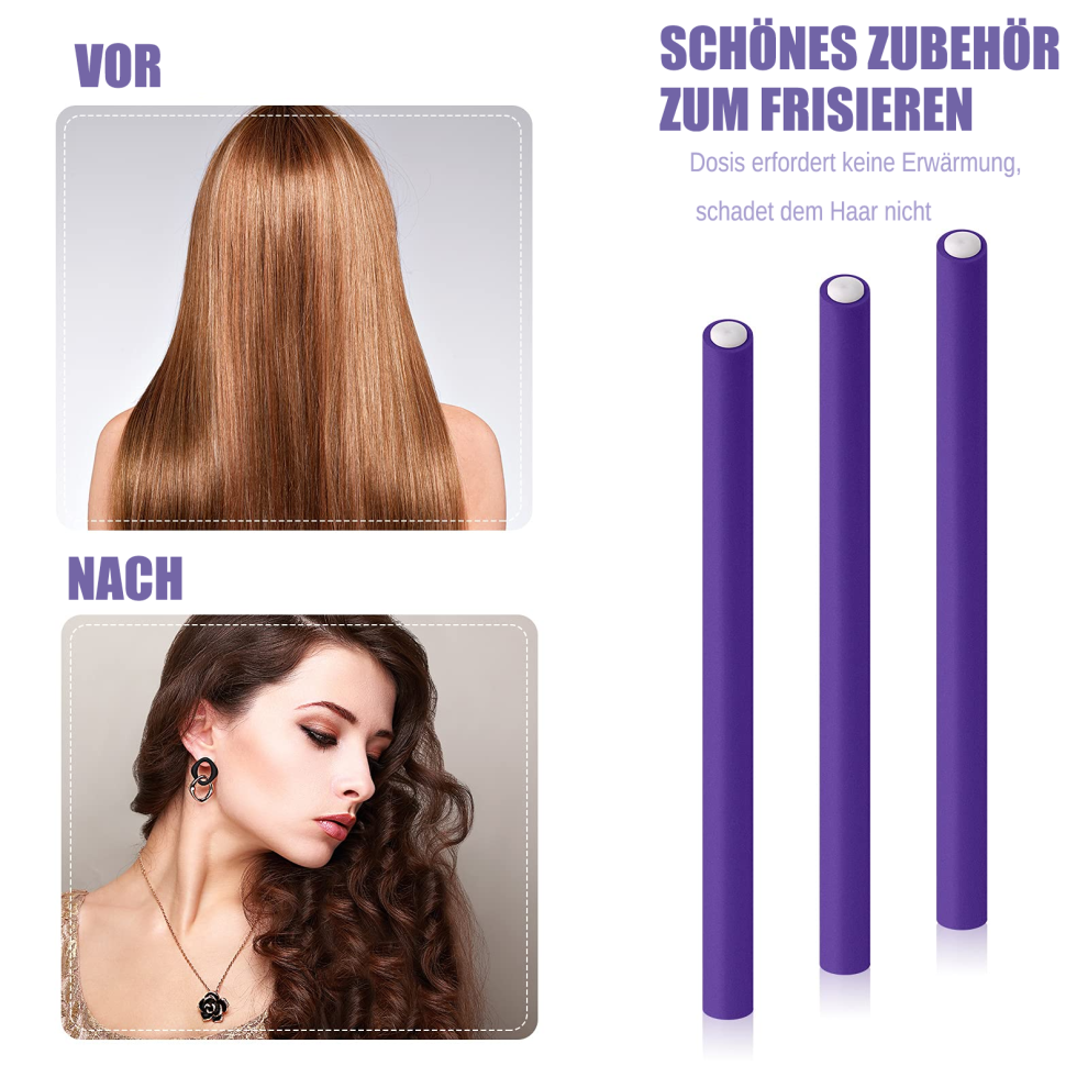 Ultimate Hairstyling Companion, Heatless Hair Curlers, Flexible Curling Rods for Damage-Free Curls, Includes Stainless Steel Rat Tail Combs, Easy to
