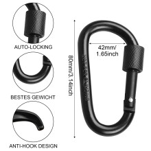 Veilige schroefsluiting met aluminium karabijnhaak, compact ontwerp voor backpacken en outdooractiviteiten, veerbelaste sluiting met noodsignaal.