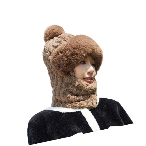 Strickmütze für kaltes Wetter mit Halstuch,-Kaffeefarbe