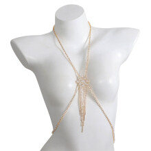 Funkelnde Strass-Brustkette, Schmuck, elegante Körperkette-Gold