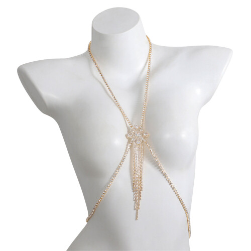 Funkelnde Strass-Brustkette, Schmuck, elegante Körperkette-Gold