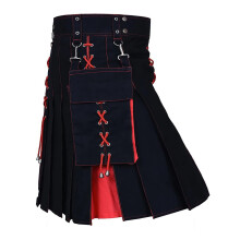 Kilt Men's Scottish Skirt Utility Pleated Patchwork Checked Design Red S04 4XL Vintage Medieval Steampunk