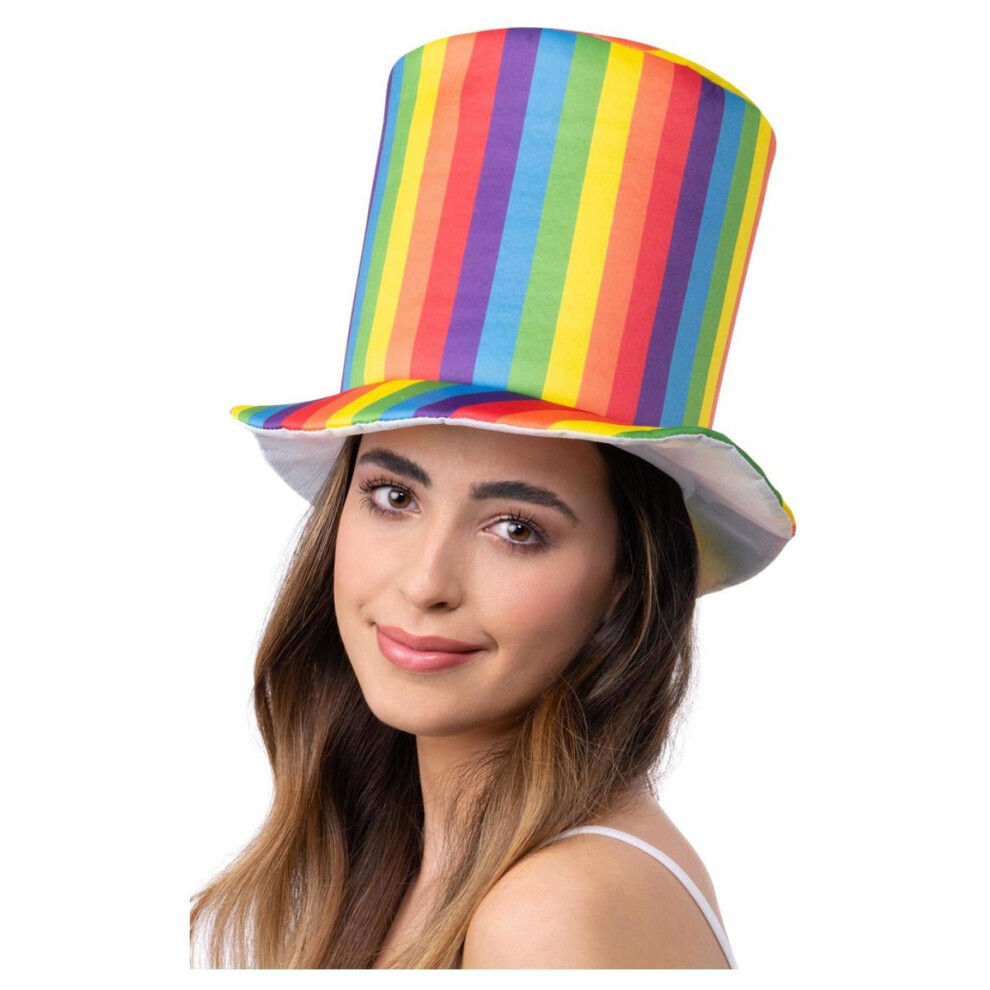 Smiffy's Deluxe Pride Rainbow Striped Top Hat Multicoloured