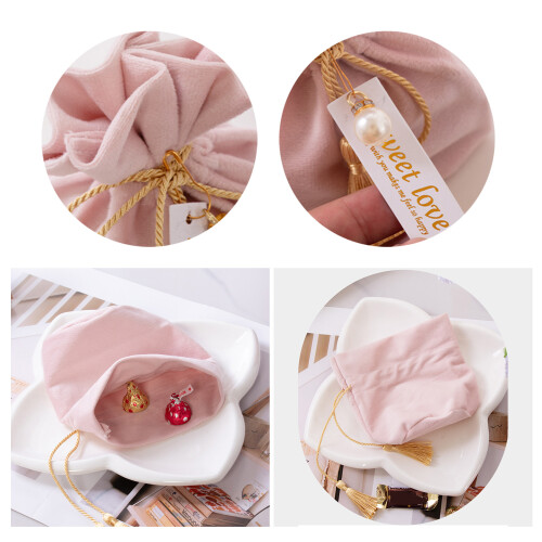 Chinese Wedding Velvety Candy Bags Elegant-Pink Cloud Pattern 2