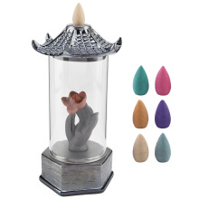Backflow Incense Burner Waterfall Smoke Fountain Calming Aromatherapy Ornamental Glass Cover Design Resin Material Backflow Censer for Home Office