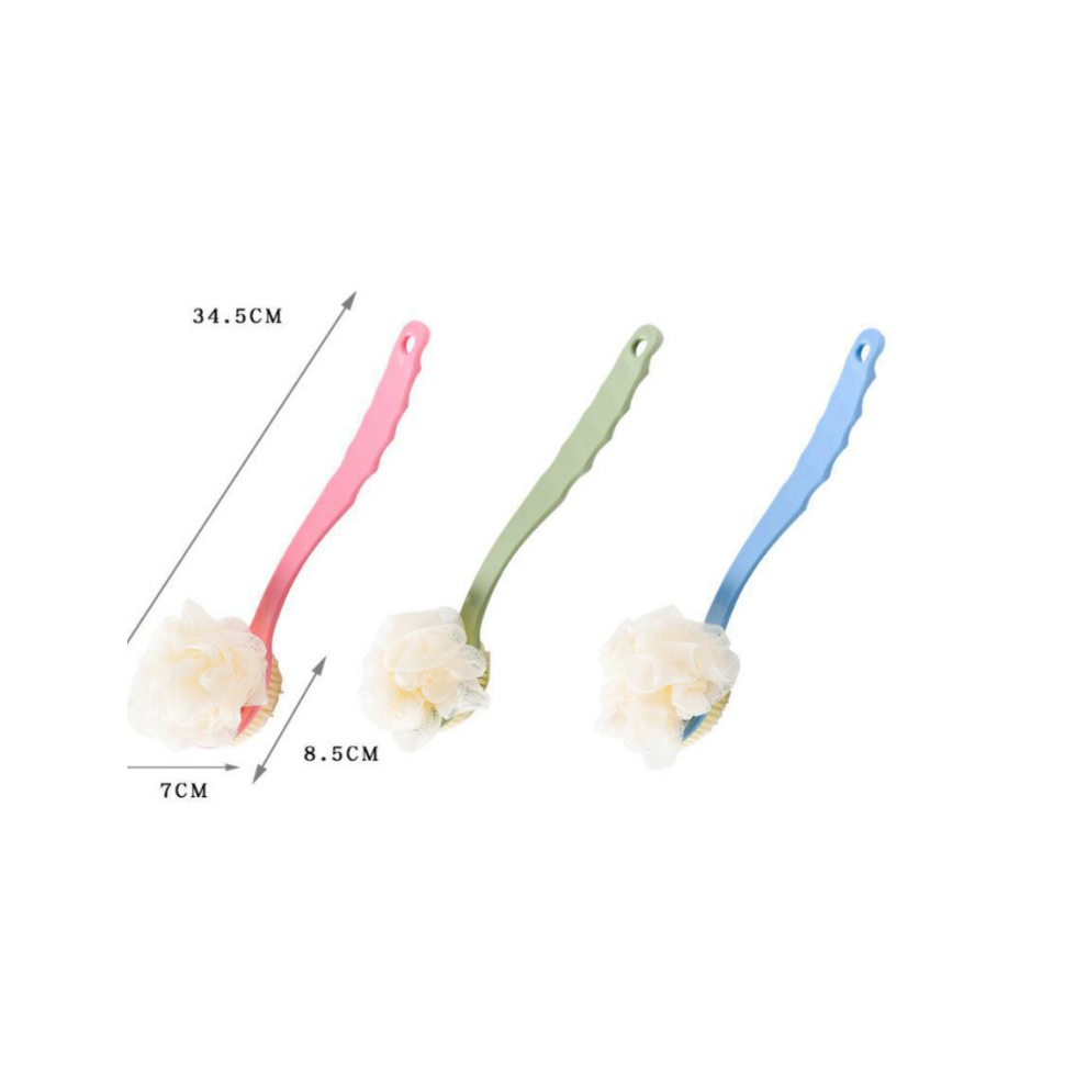 Exfoliating Scrub Cleaning Luffa, Soft Nylon Mesh Sponge for Shower with Gentle Exfoliation, Curved Long Handle Back Scrubber for Easy Storage and