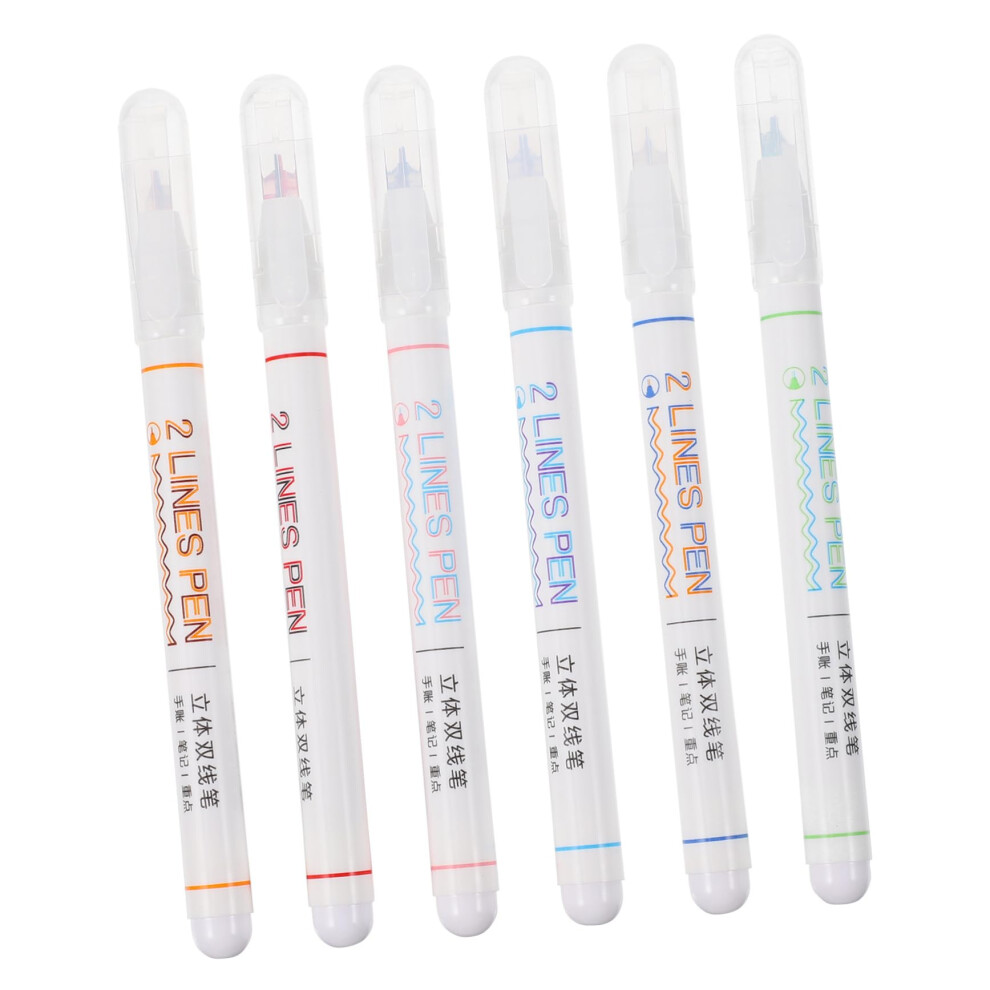 6支装双线彩色荧光笔,荧光笔,闪粉笔,荧光记号笔,轮廓笔,闪粉墨水笔,高光笔,彩色塑料