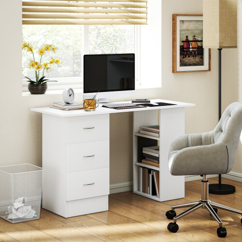 Homcom HOMCOM 120cm Computer Desk PC Table Workstation w/ 3 Shelf & Drawers White