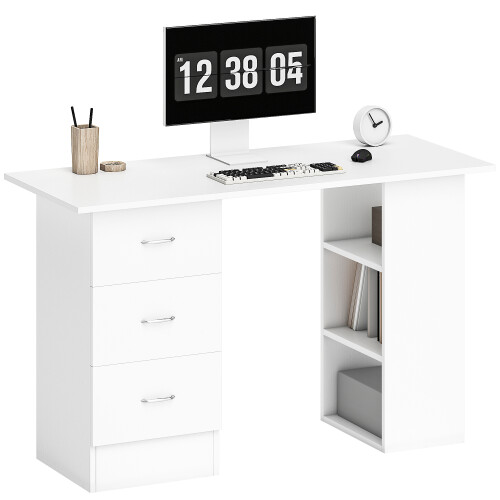 Homcom HOMCOM 120cm Computer Desk PC Table Workstation w/ 3 Shelf & Drawers White 1
