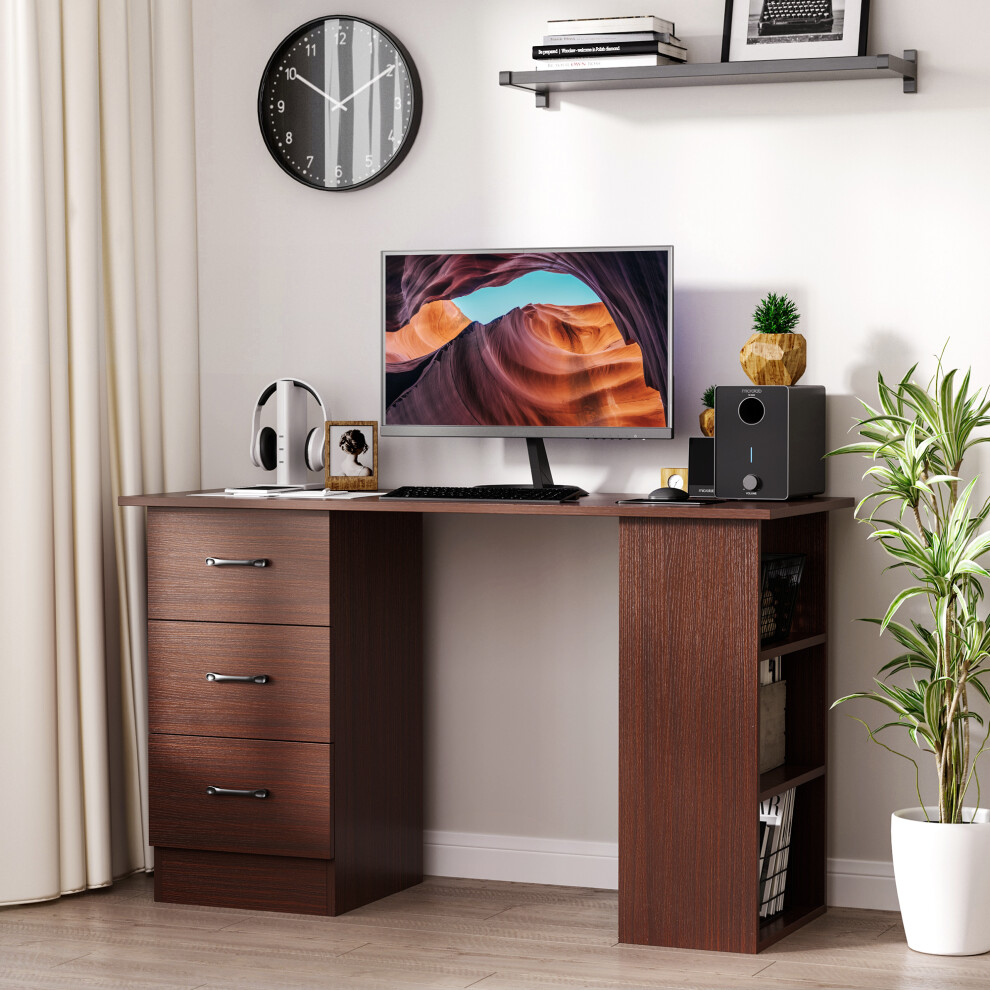 Homcom Computer Desk W/ Storage, Writing Study Table For Home Office, Brown