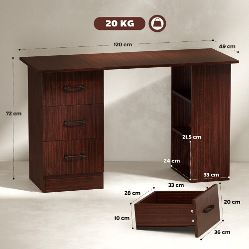 Homcom HOMCOM Computer Desk w/ Storage, Writing Study Table for Home Office, Brown 2