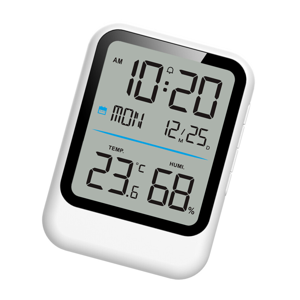 White Digital Hygrometer Thermometers Clock With Alarm Function