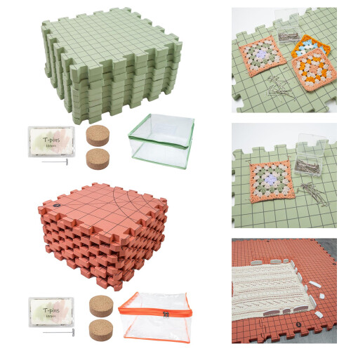 9Pcs 32x32cm Foam Knitting Blocking Mat with 100Pcs T Pin-Red 2