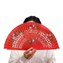 Traditional Folding Fan Artistic Hand Paint Design Natural-Red
