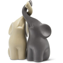 Conjunto de casal de elefantes decorativos, tamanho perfeito para exibição versátil em bege e cinza, estátuas de cerâmica fofas em estilo
