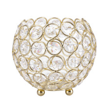 Votive Candleholder with Hollow Carved Crystal Bowl, Artificial Weaving Molding Craftsmanship for Luxurious Table Centerpieces, Romantic Metal Base Te