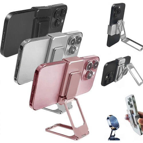 (Silver) New Upgraded Back Clip Type 360 Folding Bracket, Back Clip Foldable Phone Holder