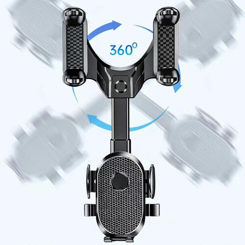 (Style2, Black) 360  Universal Car Phone Holder Rotatable And Retractable Rearview Mirror Mount 1