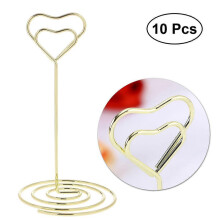 10pcs 120mm Heart-shaped Number Holders Photo Holder Stands Place Paper Menu Clips for Wedding (Gold)